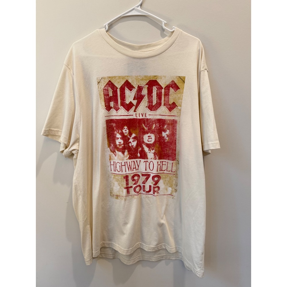 AC/DC Highway To Hell 1979 North American Tour Graphic T-Shirt Cream XL New